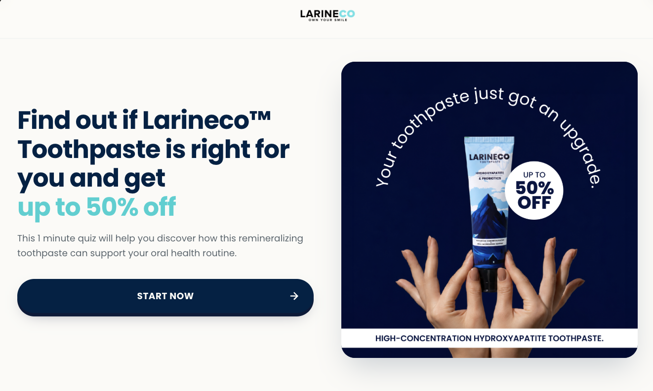 Larineco quiz landing page